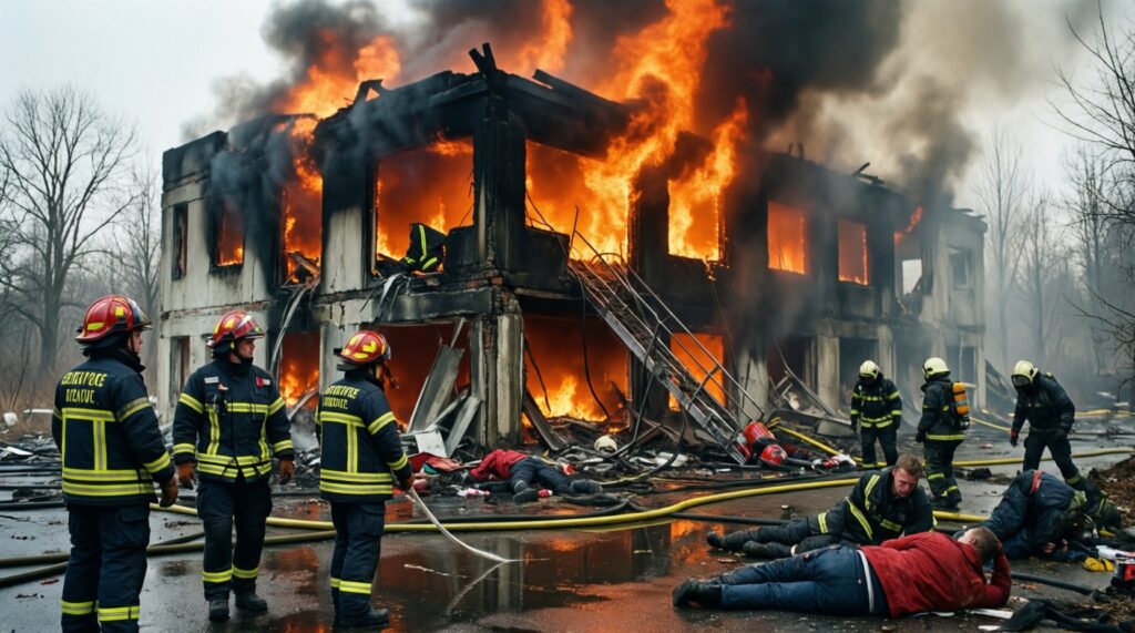 Безопасность и происшествия: ДТП, пожары, спасательные операции, работа служб - иллюстрация