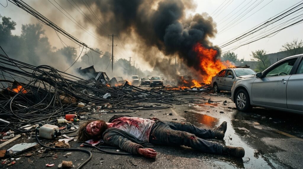 Безопасность и происшествия: ДТП, пожары, спасательные операции, работа служб - иллюстрация